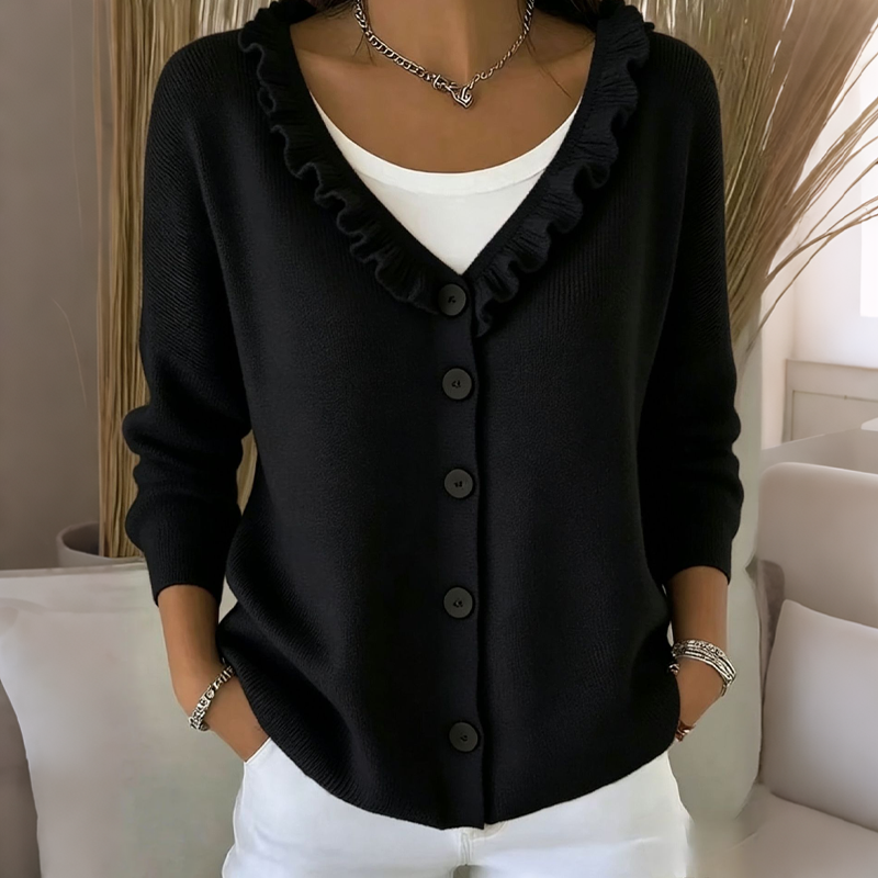 Cárdigan de punto para mujer con cuello de volantes