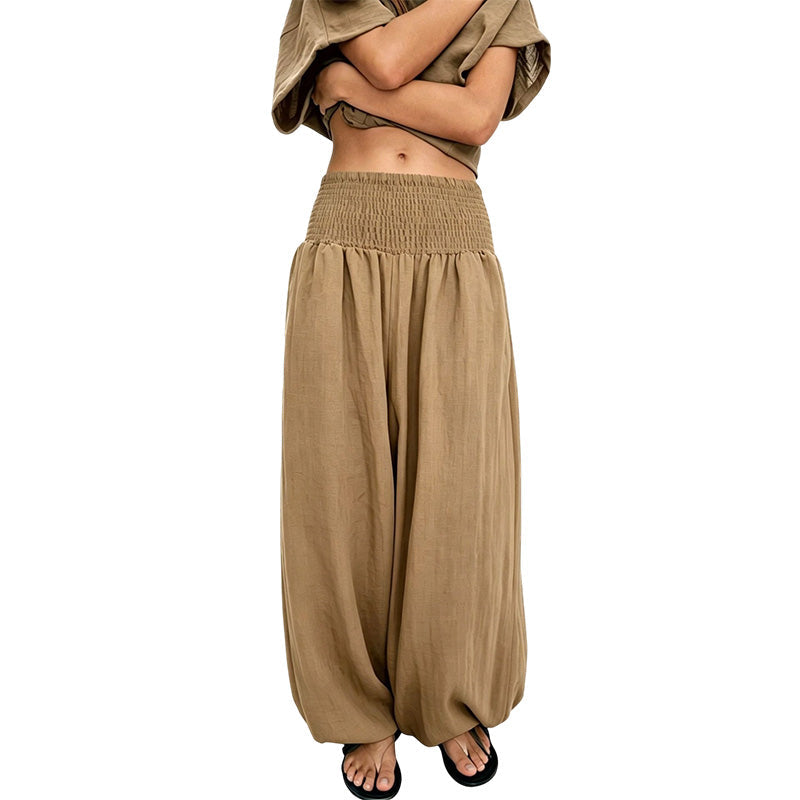 Pantalón sarouel casual para mujer con cintura elástica fruncida