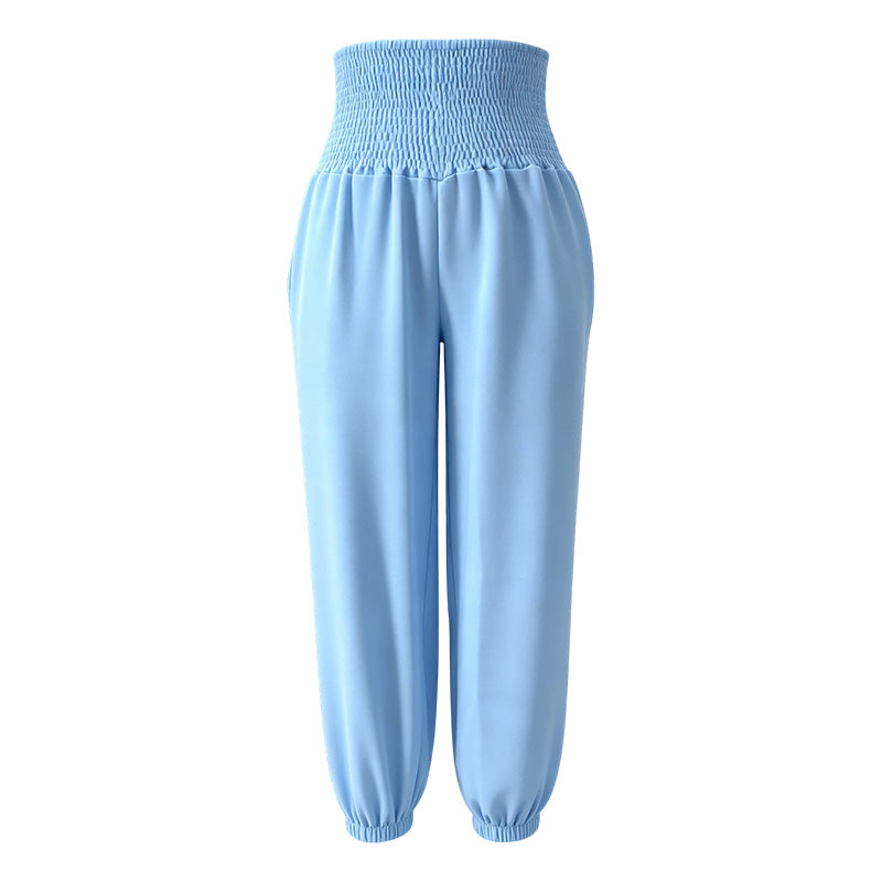 Pantalón sarouel casual para mujer con cintura elástica fruncida