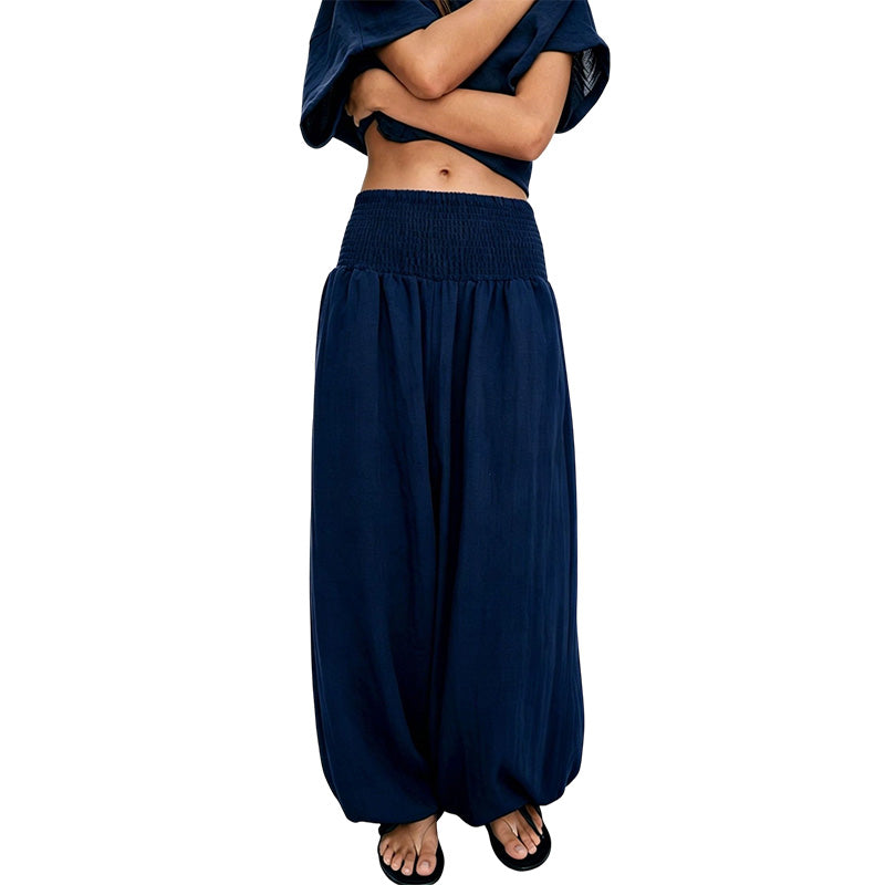 Pantalón sarouel casual para mujer con cintura elástica fruncida