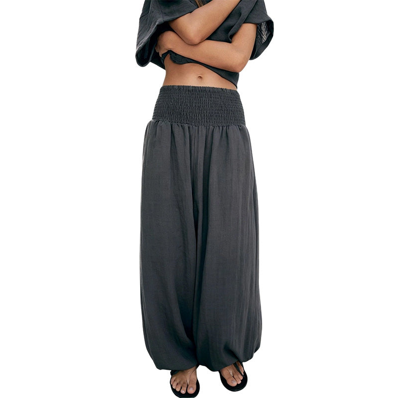 Pantalón sarouel casual para mujer con cintura elástica fruncida