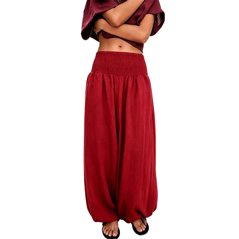 Pantalón sarouel casual para mujer con cintura elástica fruncida