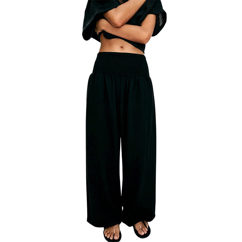 Pantalón sarouel casual para mujer con cintura elástica fruncida