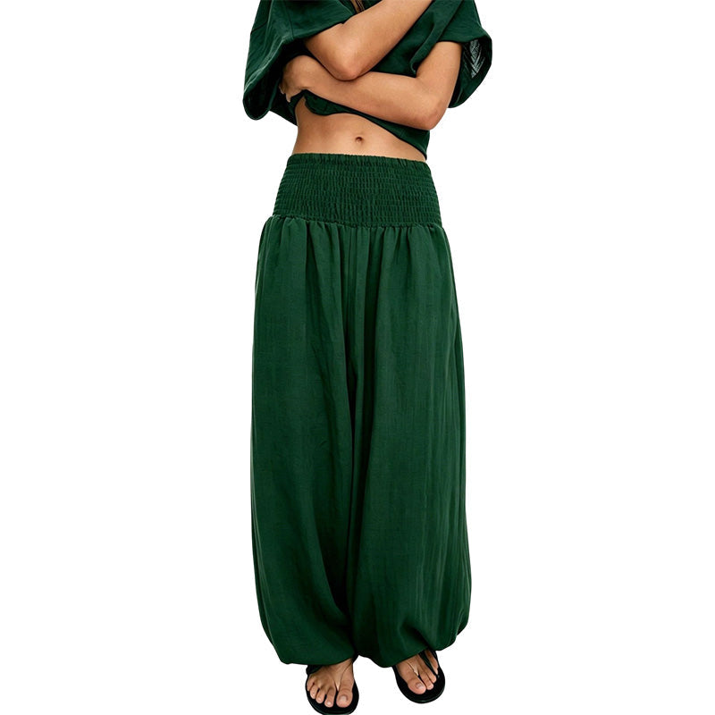 Pantalón sarouel casual para mujer con cintura elástica fruncida