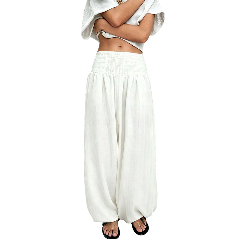 Pantalón sarouel casual para mujer con cintura elástica fruncida