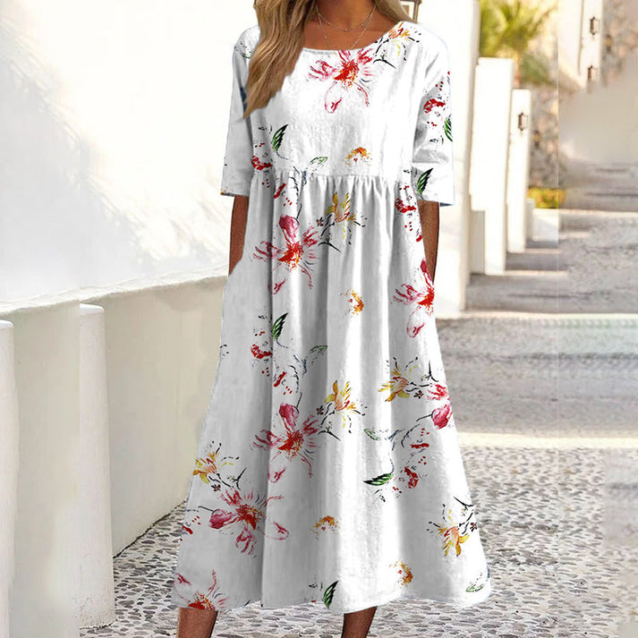 Saadia - Vestido estampado de manga corta con bolsillo