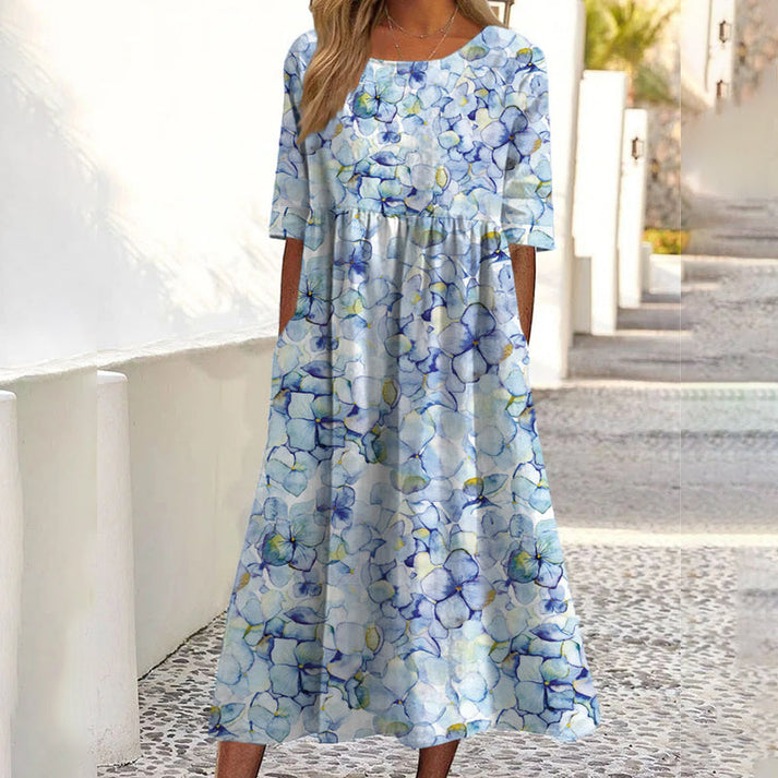 Saadia - Vestido estampado de manga corta con bolsillo