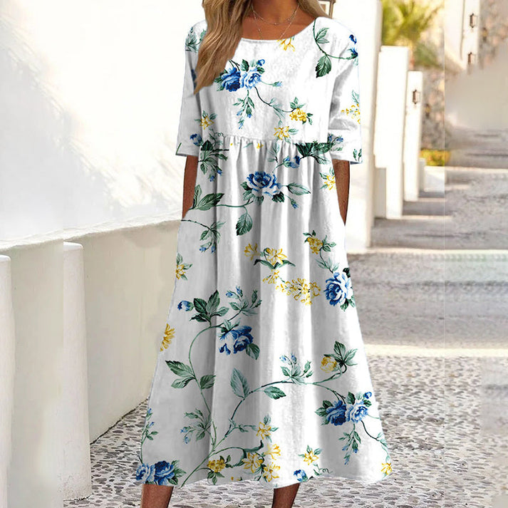 Saadia - Vestido estampado de manga corta con bolsillo