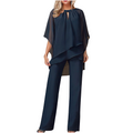Elegante conjunto de dos piezas: blusa con dobladillo asimétrico y pantalón de pierna ancha
