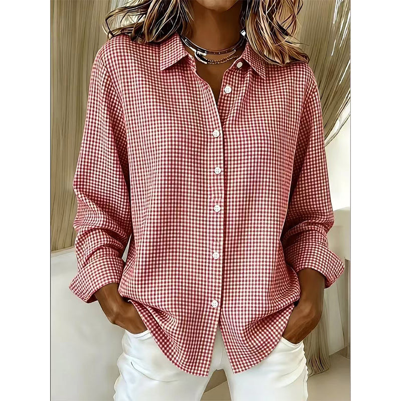 Top retro de cuadros con manga larga para mujer