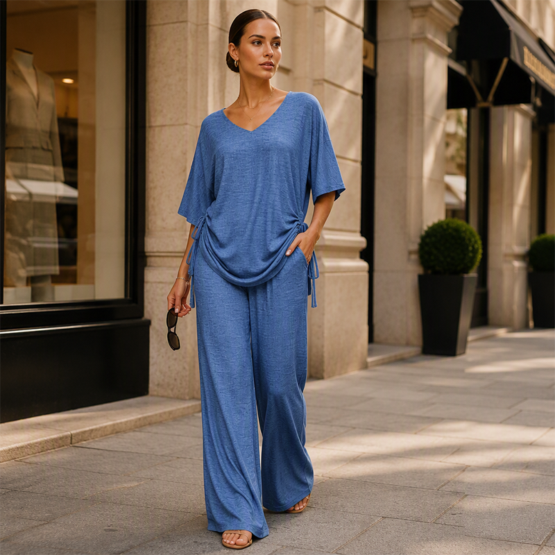Conjunto casual para mujer: top con escote en V y pantalón de pierna ancha