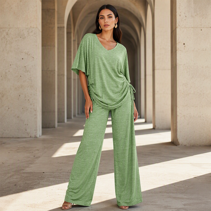 Conjunto casual para mujer: top con escote en V y pantalón de pierna ancha