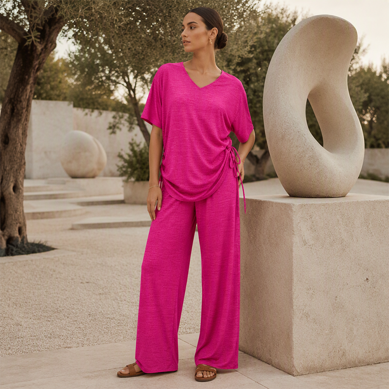 Conjunto casual para mujer: top con escote en V y pantalón de pierna ancha