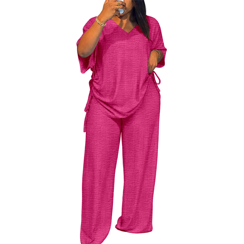 Conjunto casual para mujer: top con escote en V y pantalón de pierna ancha