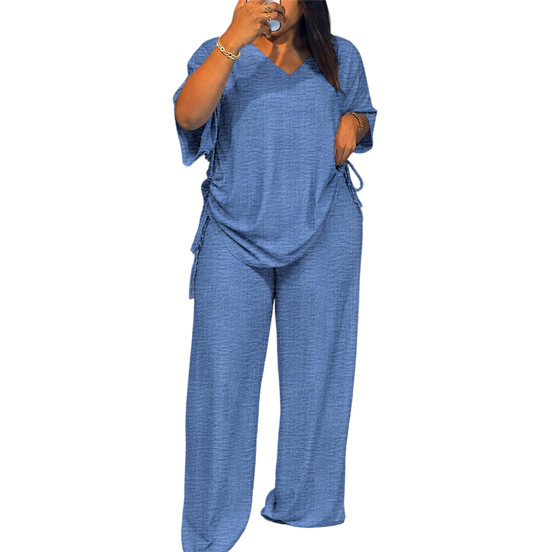 Conjunto casual para mujer: top con escote en V y pantalón de pierna ancha