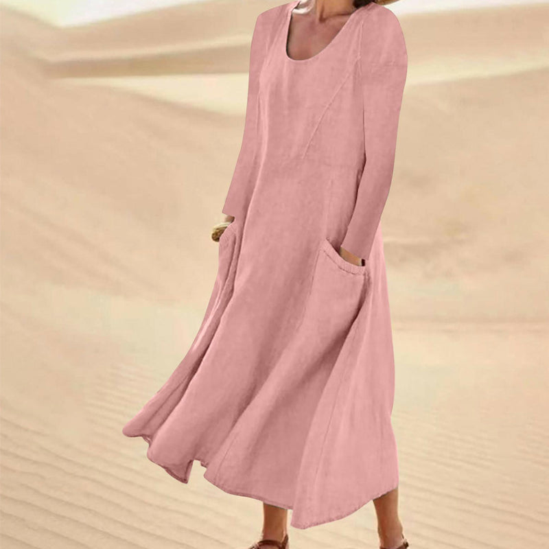 Vestido clásico liso de tejido natural – estilo atemporal para cualquier ocasión