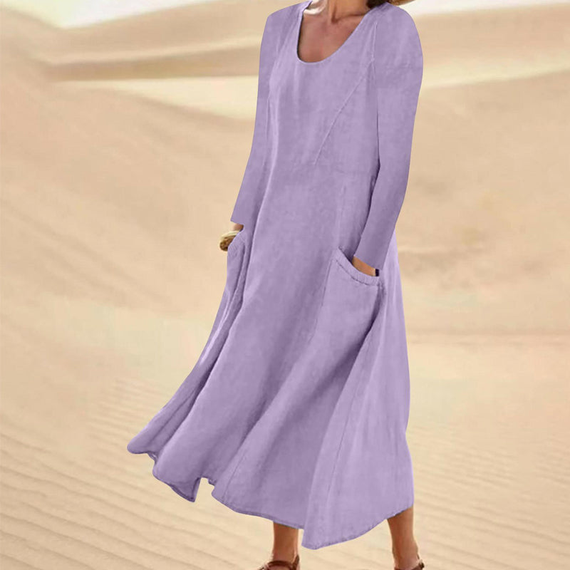 Vestido clásico liso de tejido natural – estilo atemporal para cualquier ocasión