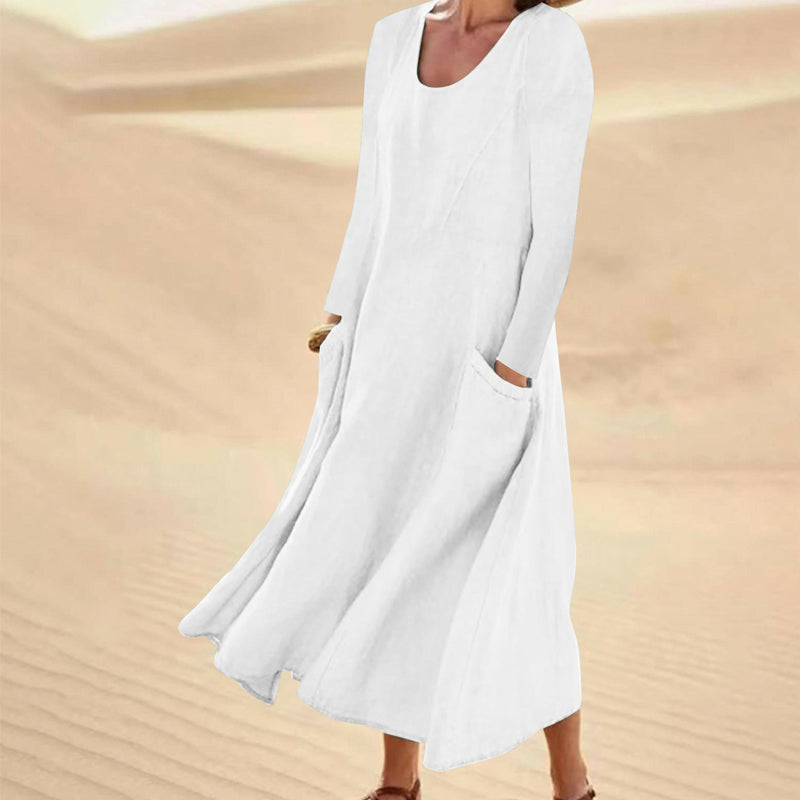 Vestido clásico liso de tejido natural – estilo atemporal para cualquier ocasión