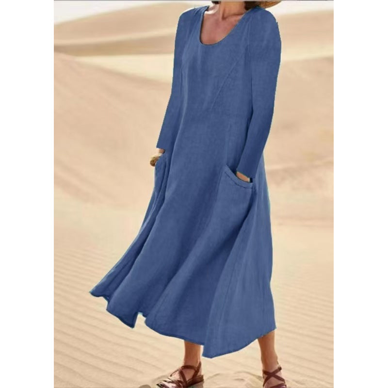Vestido clásico liso de tejido natural – estilo atemporal para cualquier ocasión
