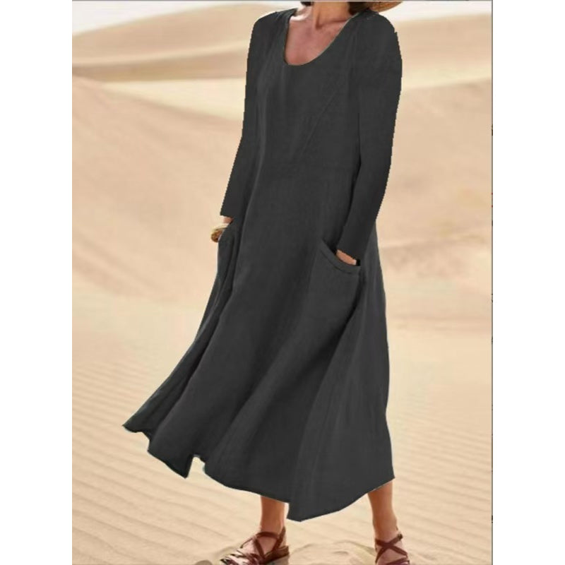 Vestido clásico liso de tejido natural – estilo atemporal para cualquier ocasión
