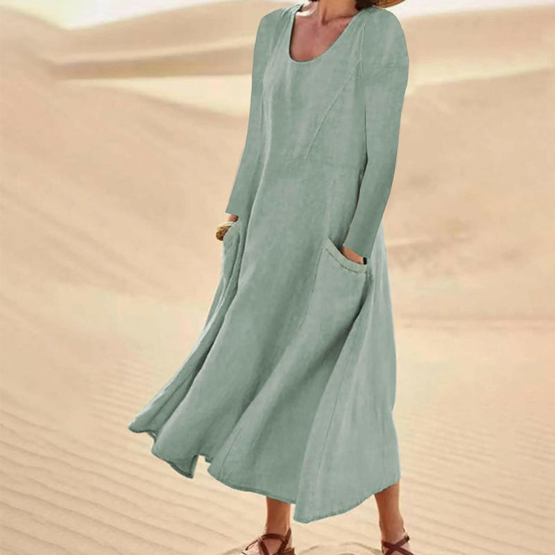 Vestido clásico liso de tejido natural – estilo atemporal para cualquier ocasión