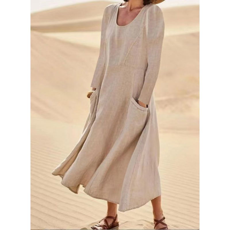 Vestido clásico liso de tejido natural – estilo atemporal para cualquier ocasión