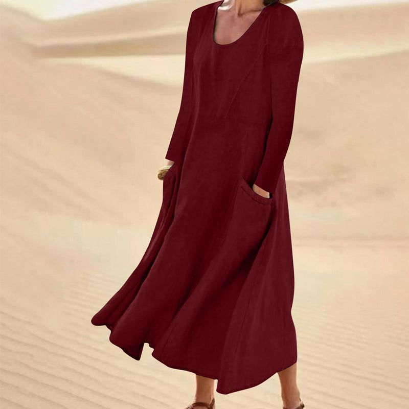 Vestido clásico liso de tejido natural – estilo atemporal para cualquier ocasión