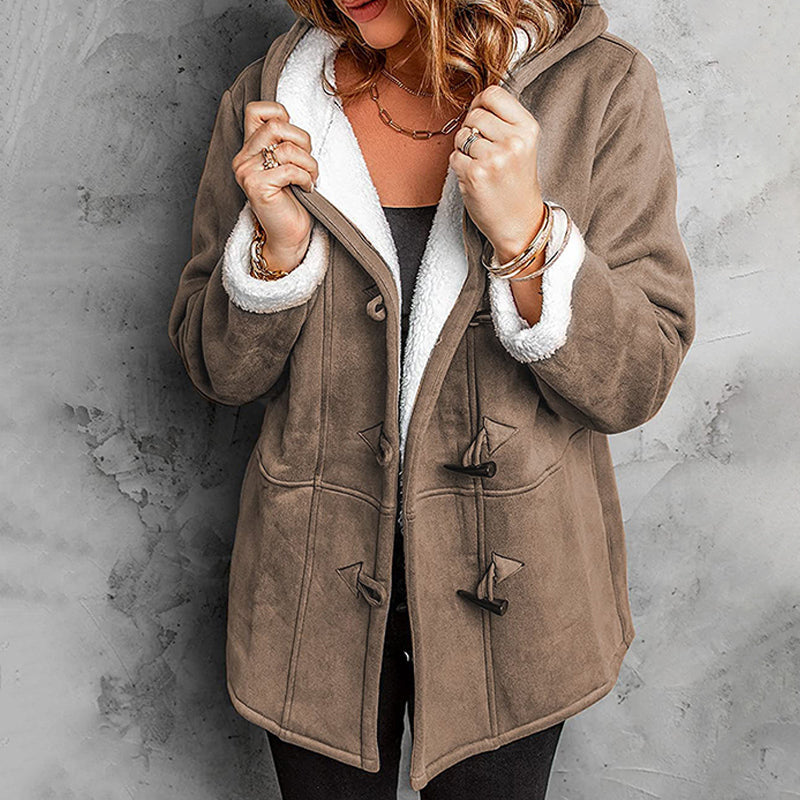 Chaqueta de mujer con capucha de ante sintético y forro de pelo sintético
