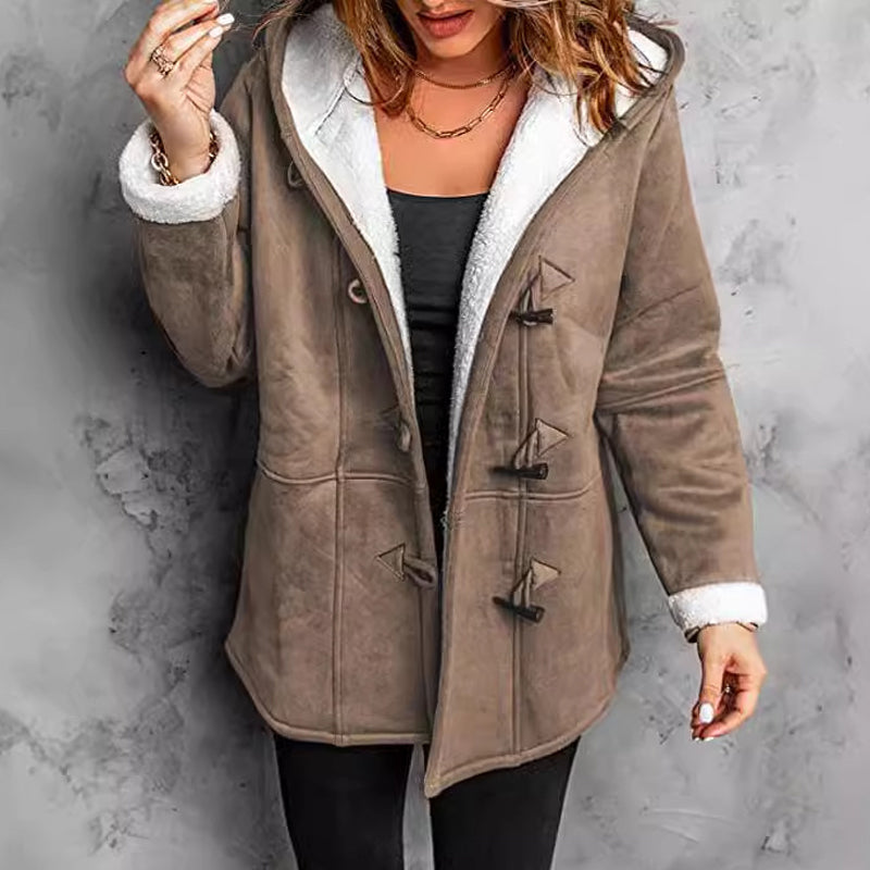 Chaqueta de mujer con capucha de ante sintético y forro de pelo sintético