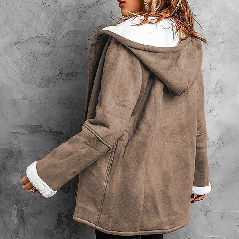 Chaqueta de mujer con capucha de ante sintético y forro de pelo sintético