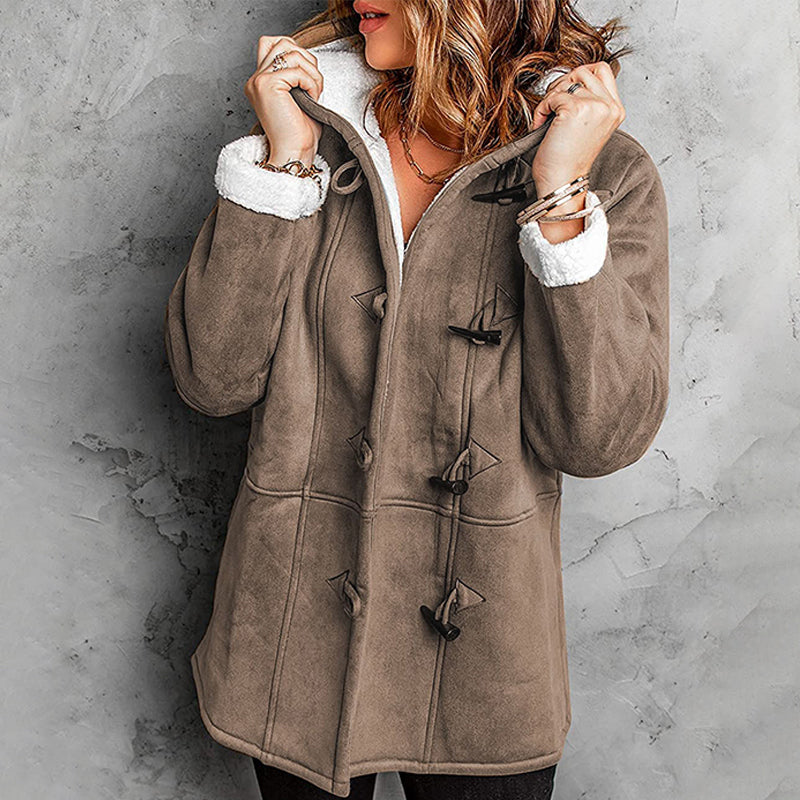 Chaqueta de mujer con capucha de ante sintético y forro de pelo sintético