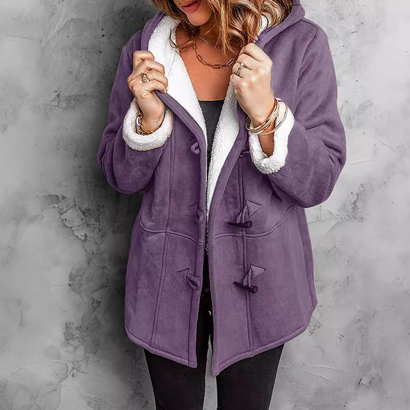 Chaqueta de mujer con capucha de ante sintético y forro de pelo sintético