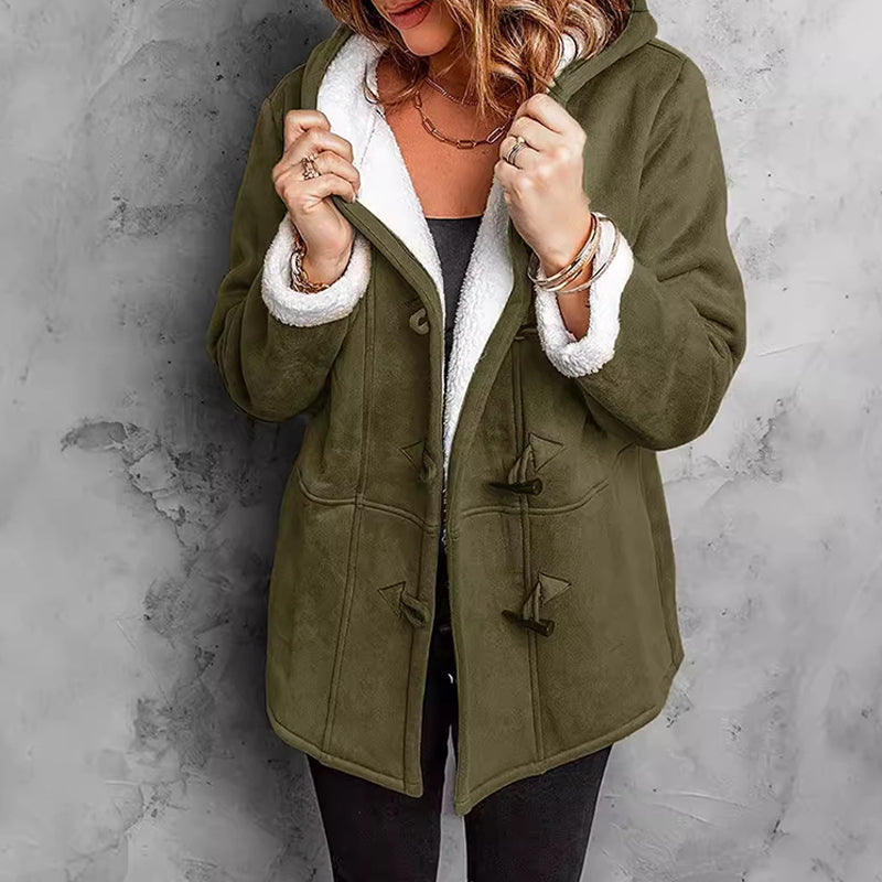 Chaqueta de mujer con capucha de ante sintético y forro de pelo sintético