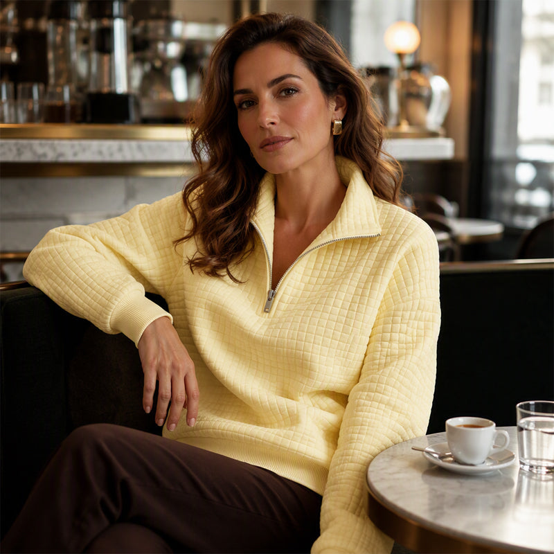 Sudadera acolchada para mujer con patrón de rejilla y media cremallera
