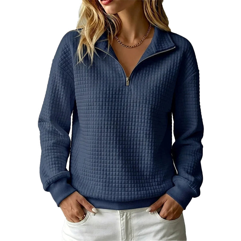 Sudadera acolchada para mujer con patrón de rejilla y media cremallera