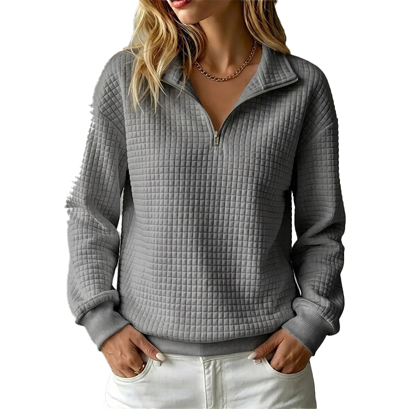 Sudadera acolchada para mujer con patrón de rejilla y media cremallera