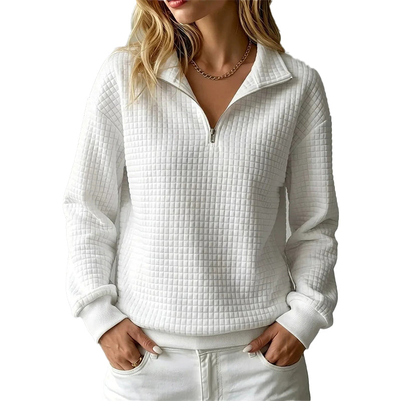 Sudadera acolchada para mujer con patrón de rejilla y media cremallera