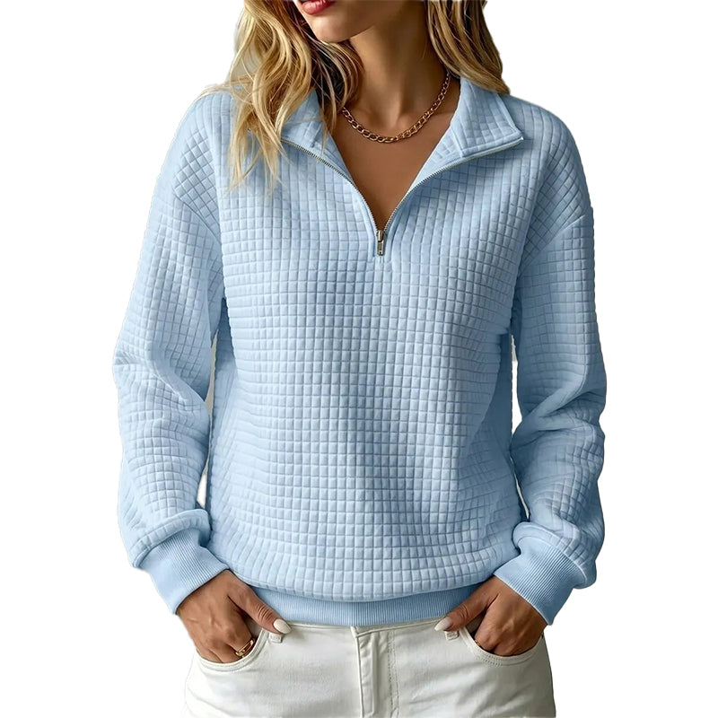 Sudadera acolchada para mujer con patrón de rejilla y media cremallera