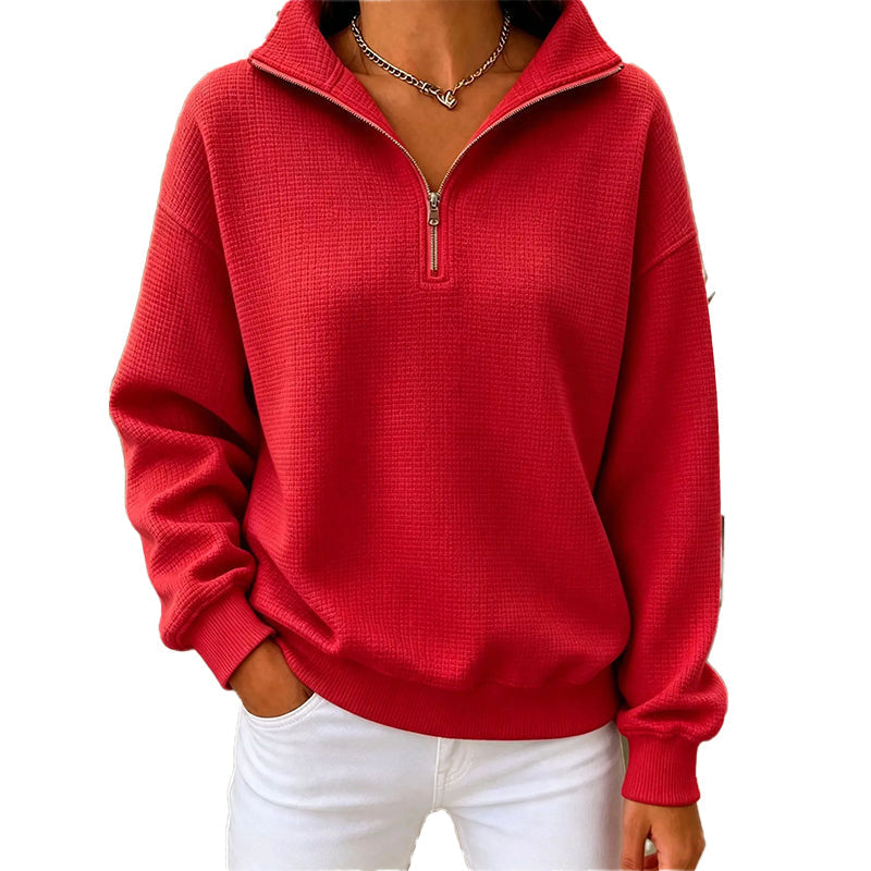 Sudadera acolchada para mujer con patrón de rejilla y media cremallera