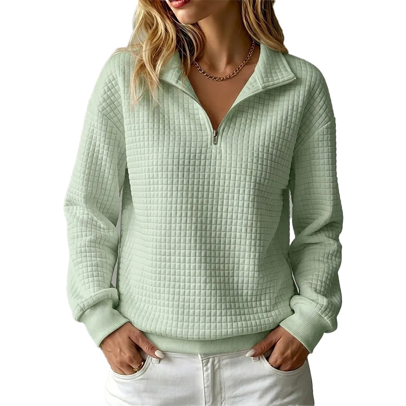 Sudadera acolchada para mujer con patrón de rejilla y media cremallera