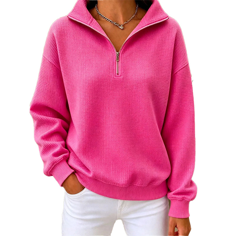 Sudadera acolchada para mujer con patrón de rejilla y media cremallera