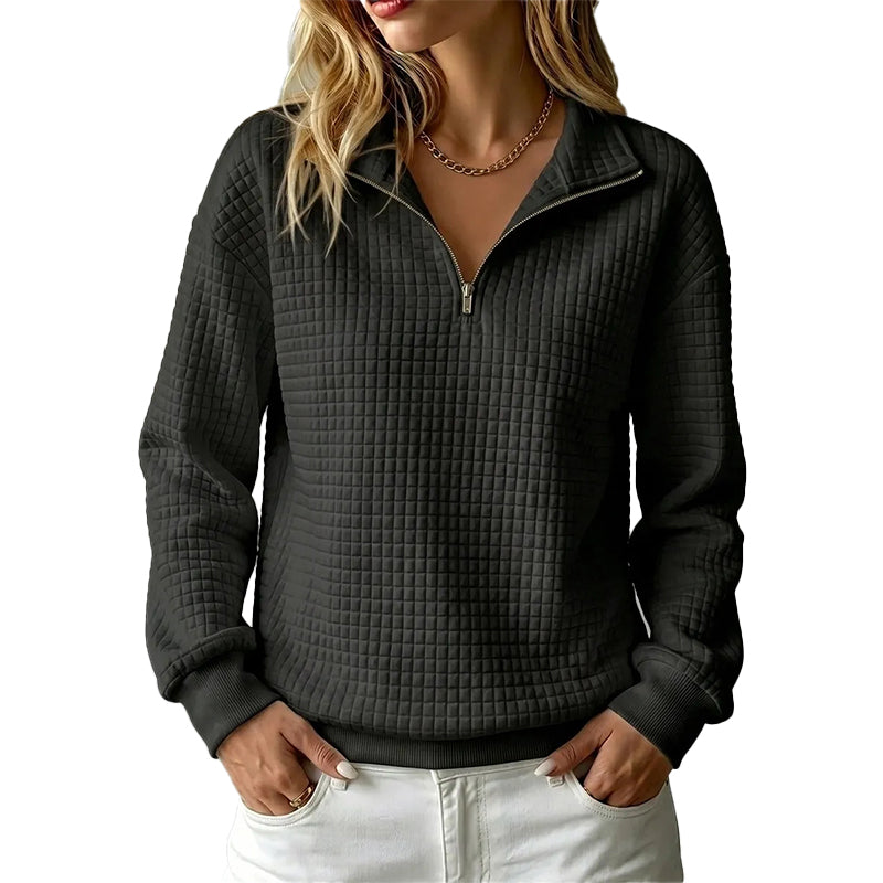 Sudadera acolchada para mujer con patrón de rejilla y media cremallera