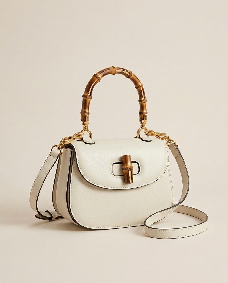 Bolso con Asa Superior y Detalle de Bambú