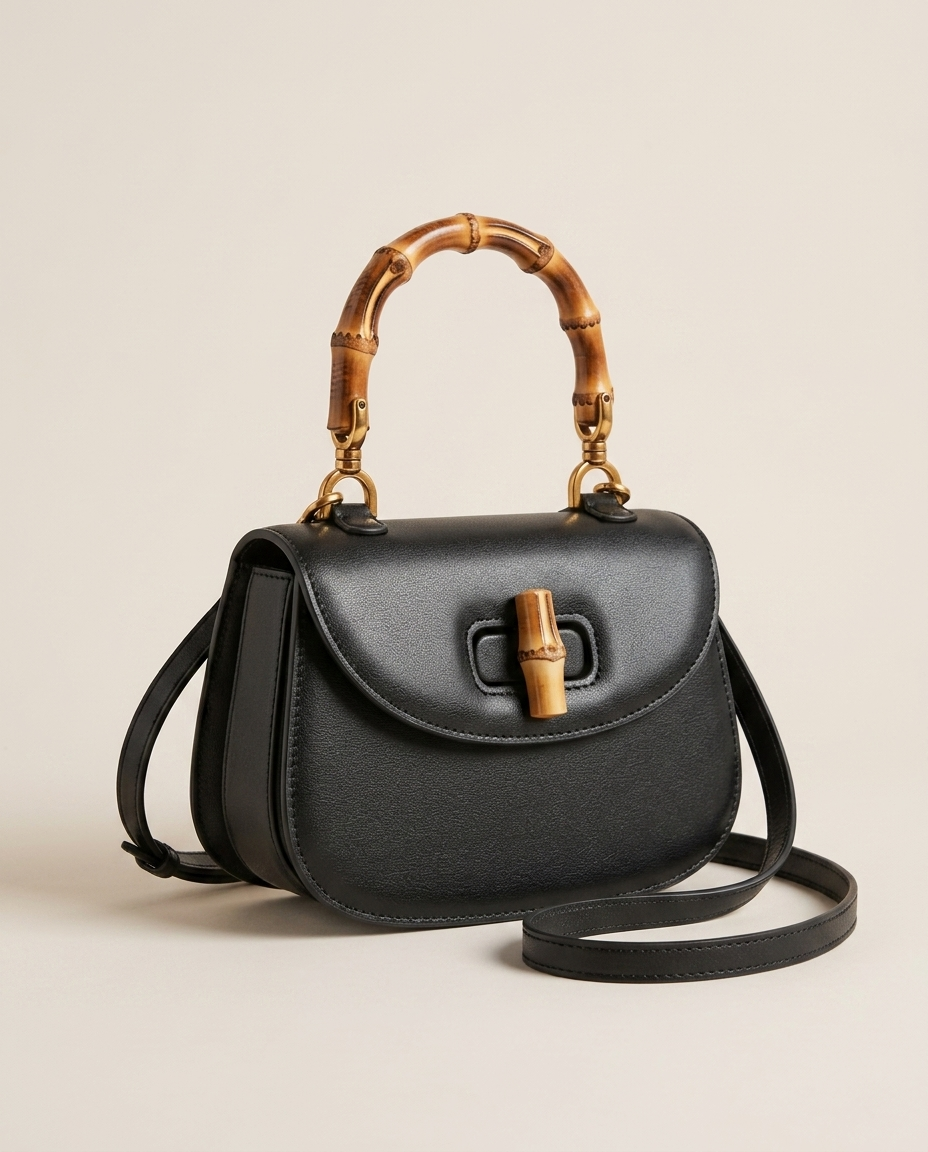 Bolso con Asa Superior y Detalle de Bambú