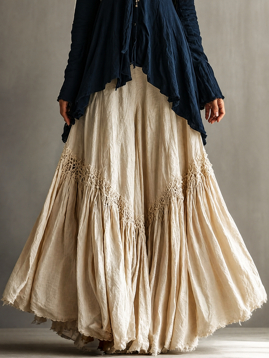 Conjunto bohemio de top asimétrico de manga larga y falda maxi
